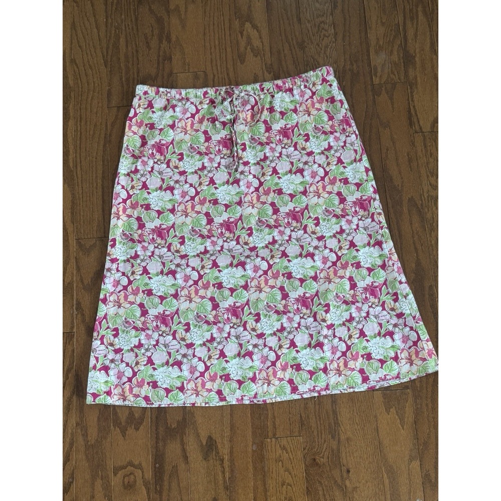 Christopher & Banks A Line Pull On Skirt XL Floral Pink Green Elastic Waist